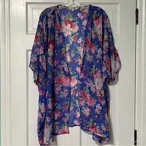 DAVI & DANI Blue and Pink Floral Wrap cover-up top